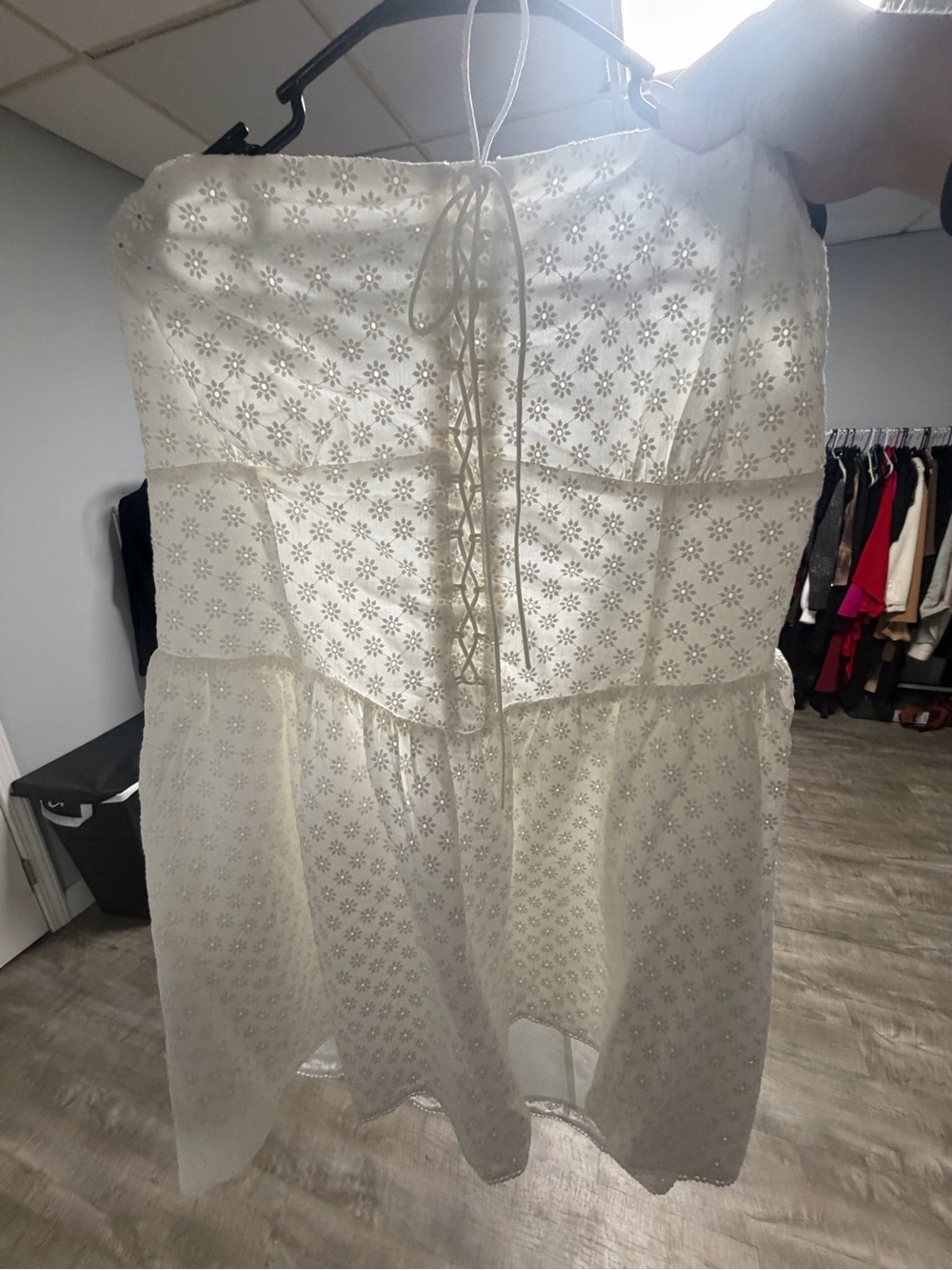 Eyelet Lace-Up White Summer Dress